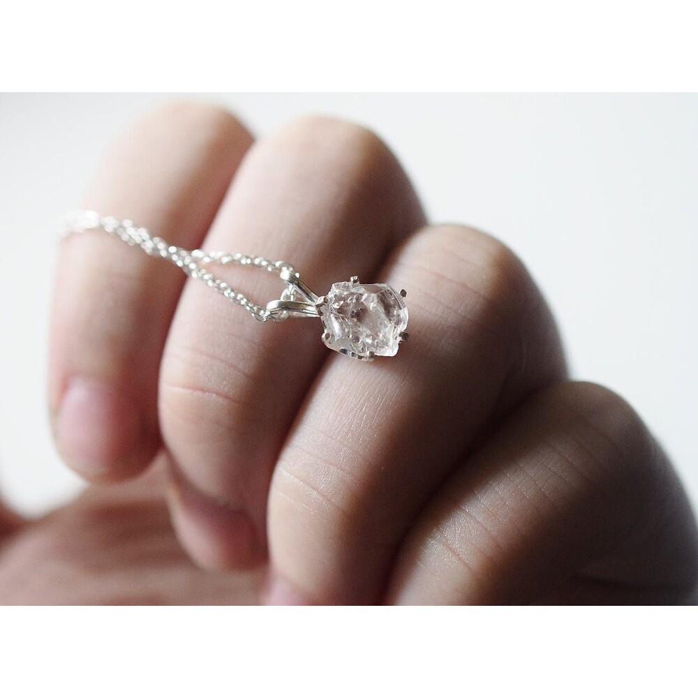 Dainty Sterling Silver Raw Diamond Necklace, Rough Diamond Necklace, Uncut Diamo